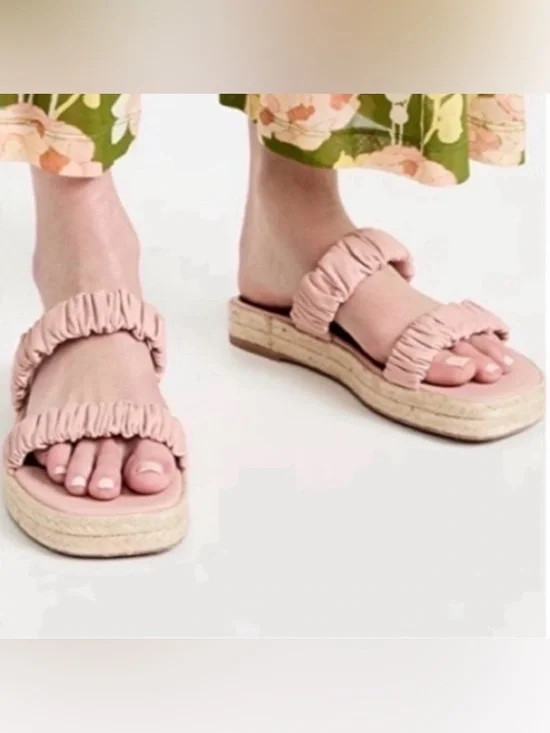 STAUD Maya Ruched Slide Espadrille Sandal in Pink Blush. EUC. 40 (9, 9.5, 10) - Picture 1 of 14